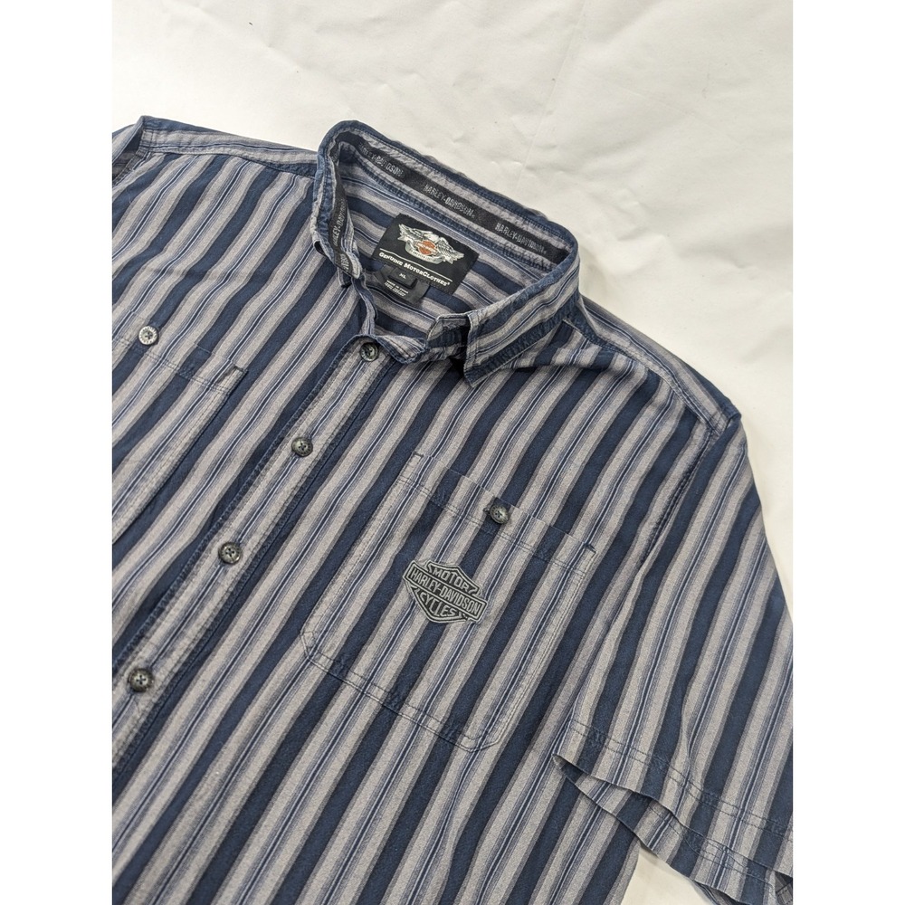 Harley Davidson Button Up Shirt Mens XL Blues Stripe Graphic‎ Embroidered